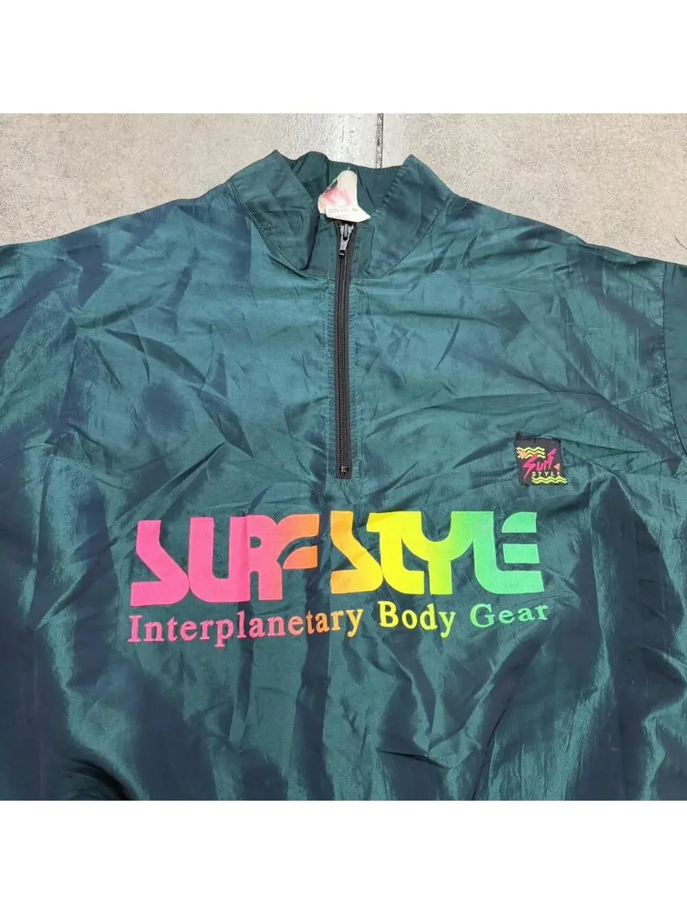 vintage surf style interplanetary body gear green quarter zip windbreaker jacket
